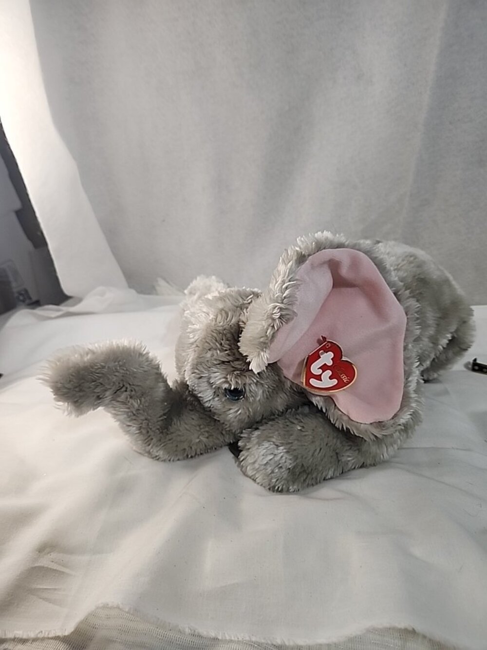 Vtg Ty Classic Teensy The Elephant Floppy Gray Plush Pink Inner Ears Tag 2002